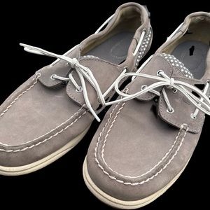 Sperry Top Sider Gray Leather Polka Dot Boat Shoes STS90818 Women's 12